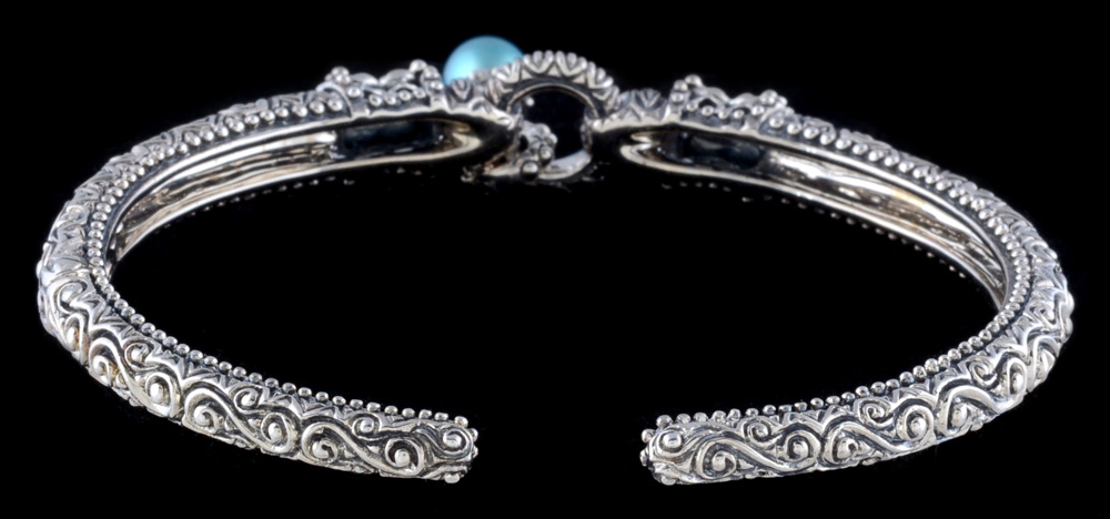 Bixby Sterling Silver and 18K Yellow Gold Cuff with a Dangling Dyed Cultured Drop Pearl