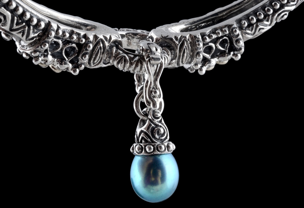 Bixby Sterling Silver and 18K Yellow Gold Cuff with a Dangling Dyed Cultured Drop Pearl