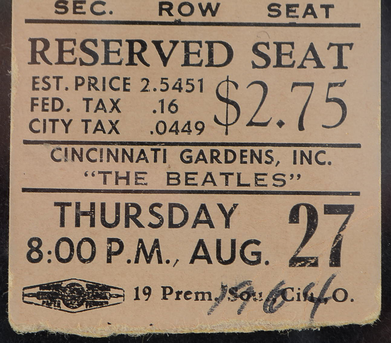 1964 Beatles Concert Ticket Stub