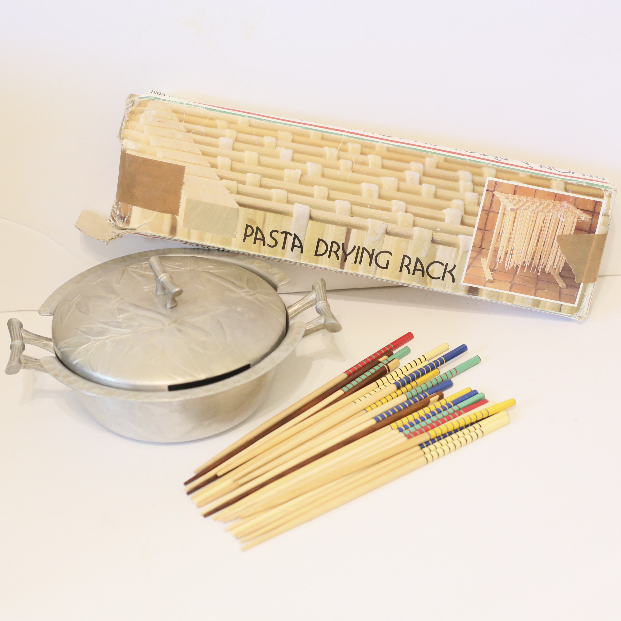 Pasta Set with Vintage Bamboo Patterned Dish