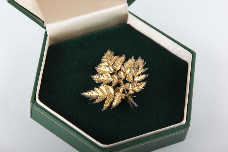 Vintage Flora Danica 24K Gold Over Sterling Leaf Pin