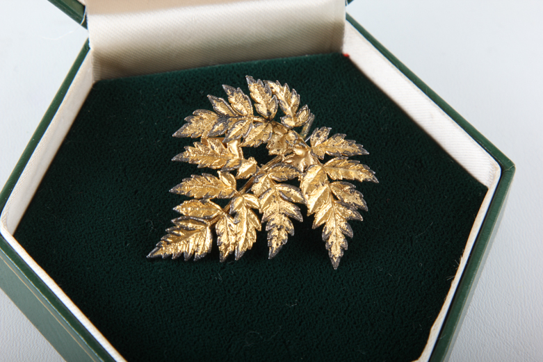 Vintage Flora Danica 24K Gold Over Sterling Leaf Pin