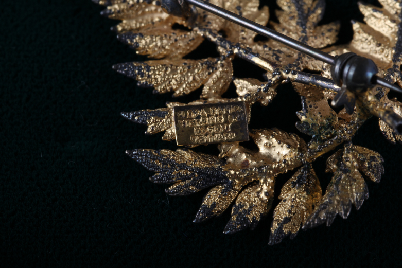 Vintage Flora Danica 24K Gold Over Sterling Leaf Pin