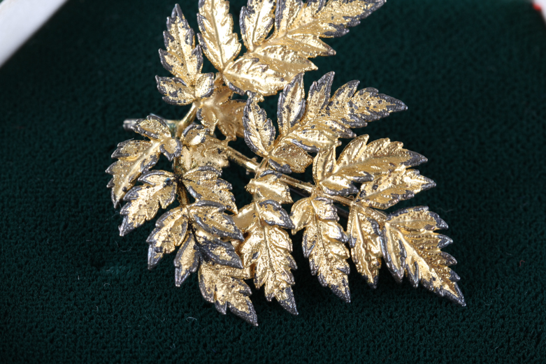 Vintage Flora Danica 24K Gold Over Sterling Leaf Pin