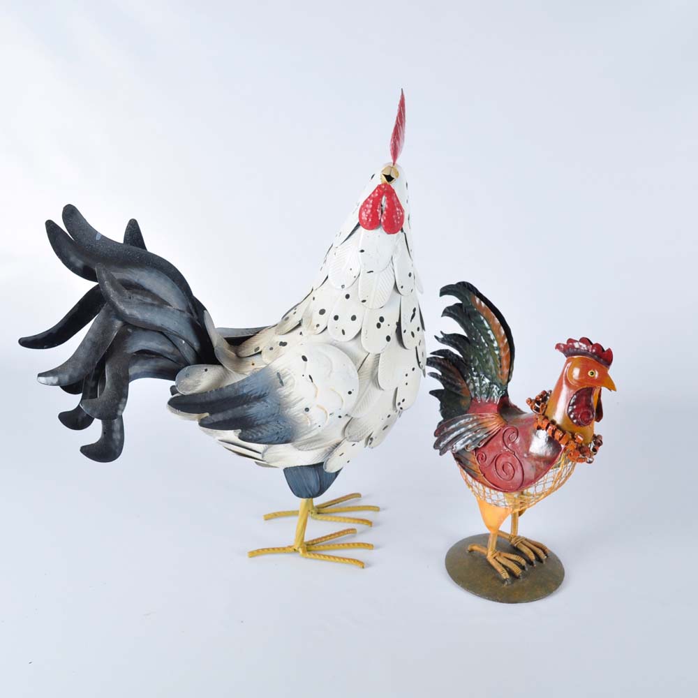 Pair of Tin Roosters