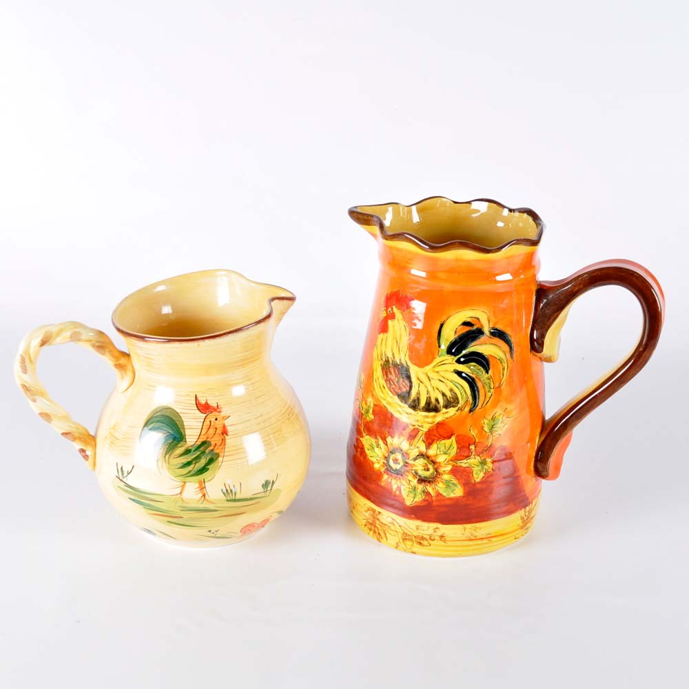 Pair of Rooster Pitchers