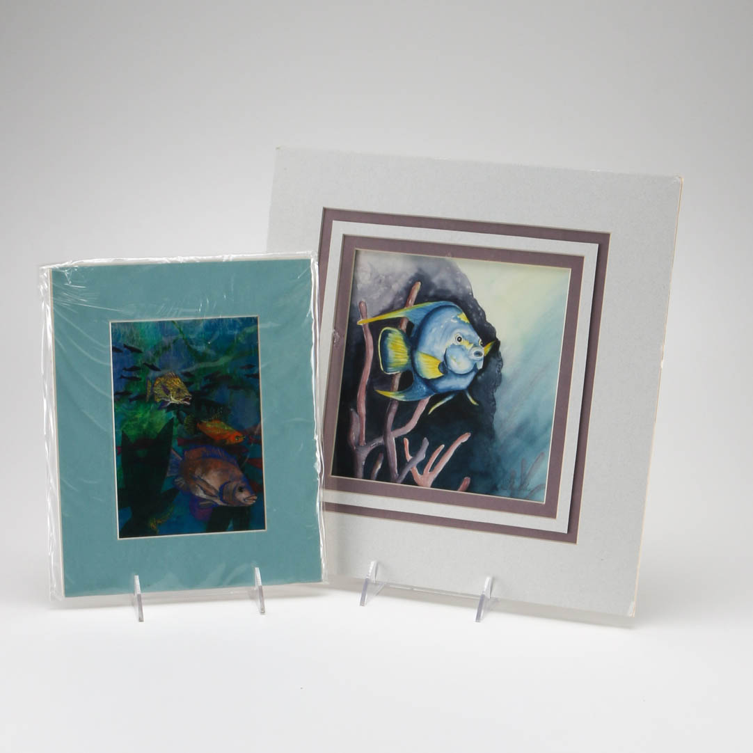 Original Print and Signed Watercolor of Fish