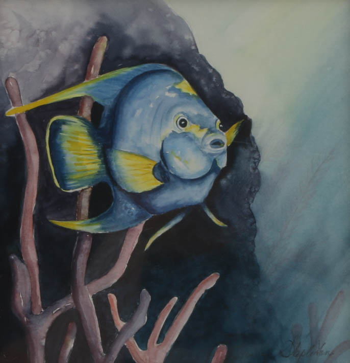 Original Print and Signed Watercolor of Fish