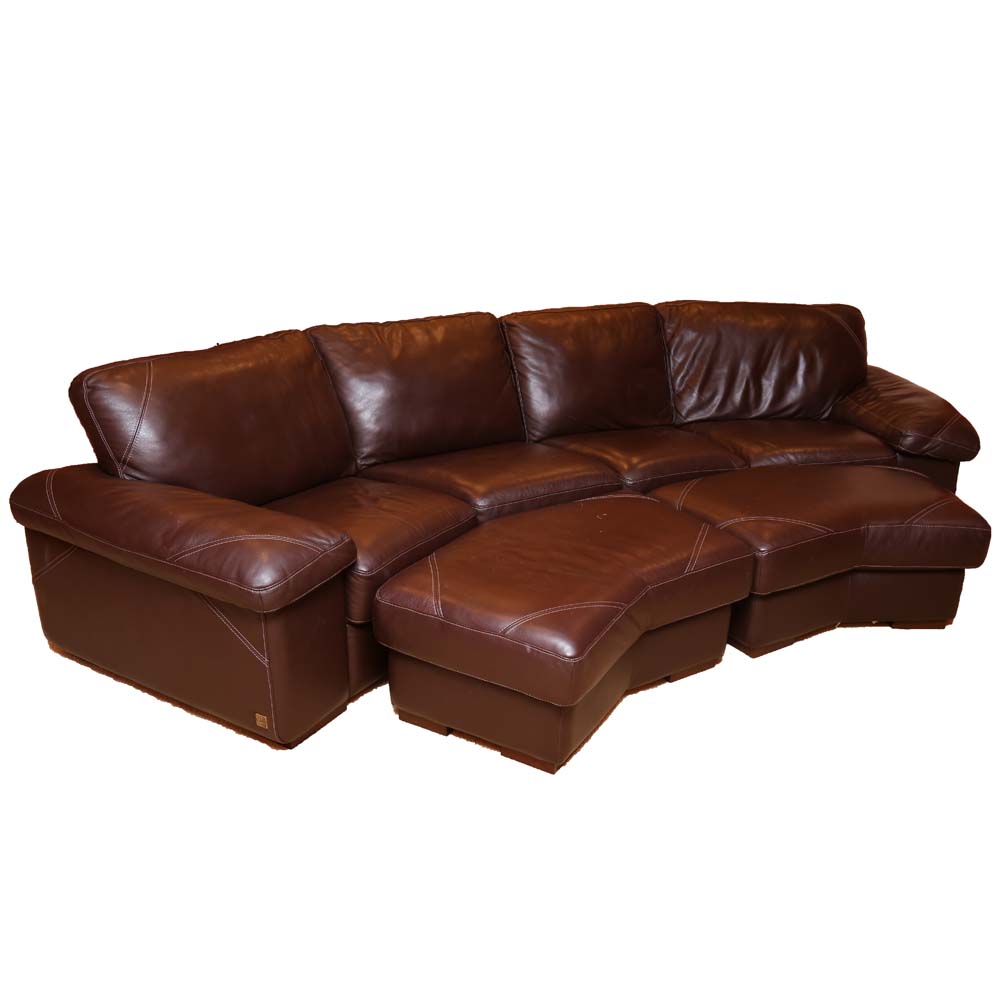 Bassett Leather Sectional Couch and Ottomans