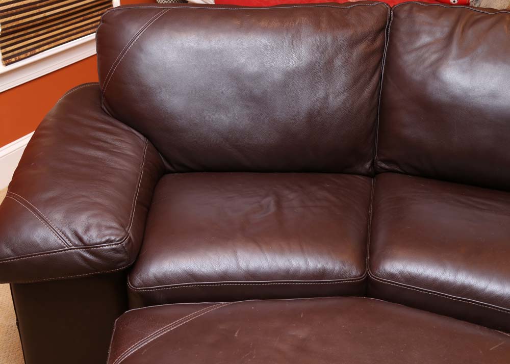 Bassett Leather Sectional Couch and Ottomans