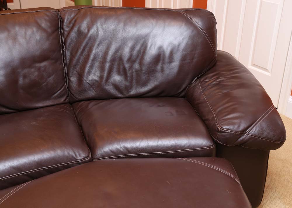 Bassett Leather Sectional Couch and Ottomans