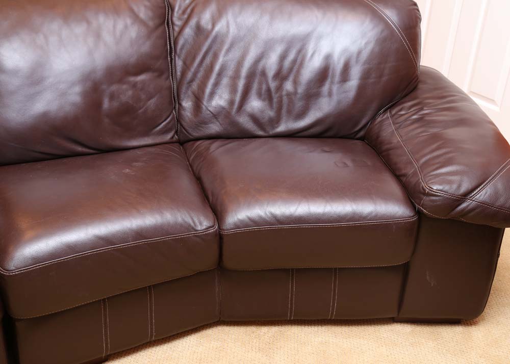 Bassett Leather Sectional Couch and Ottomans