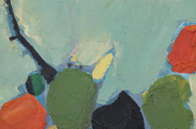 P. Gillet Mixed Media Painting "Flowers in Black Vase and Long White Stem Bowl"