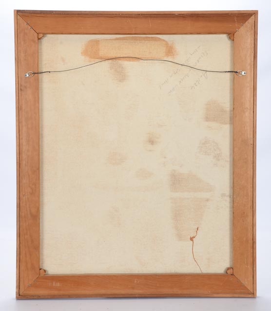 P. Gillet Mixed Media Painting "Flowers in Black Vase and Long White Stem Bowl"