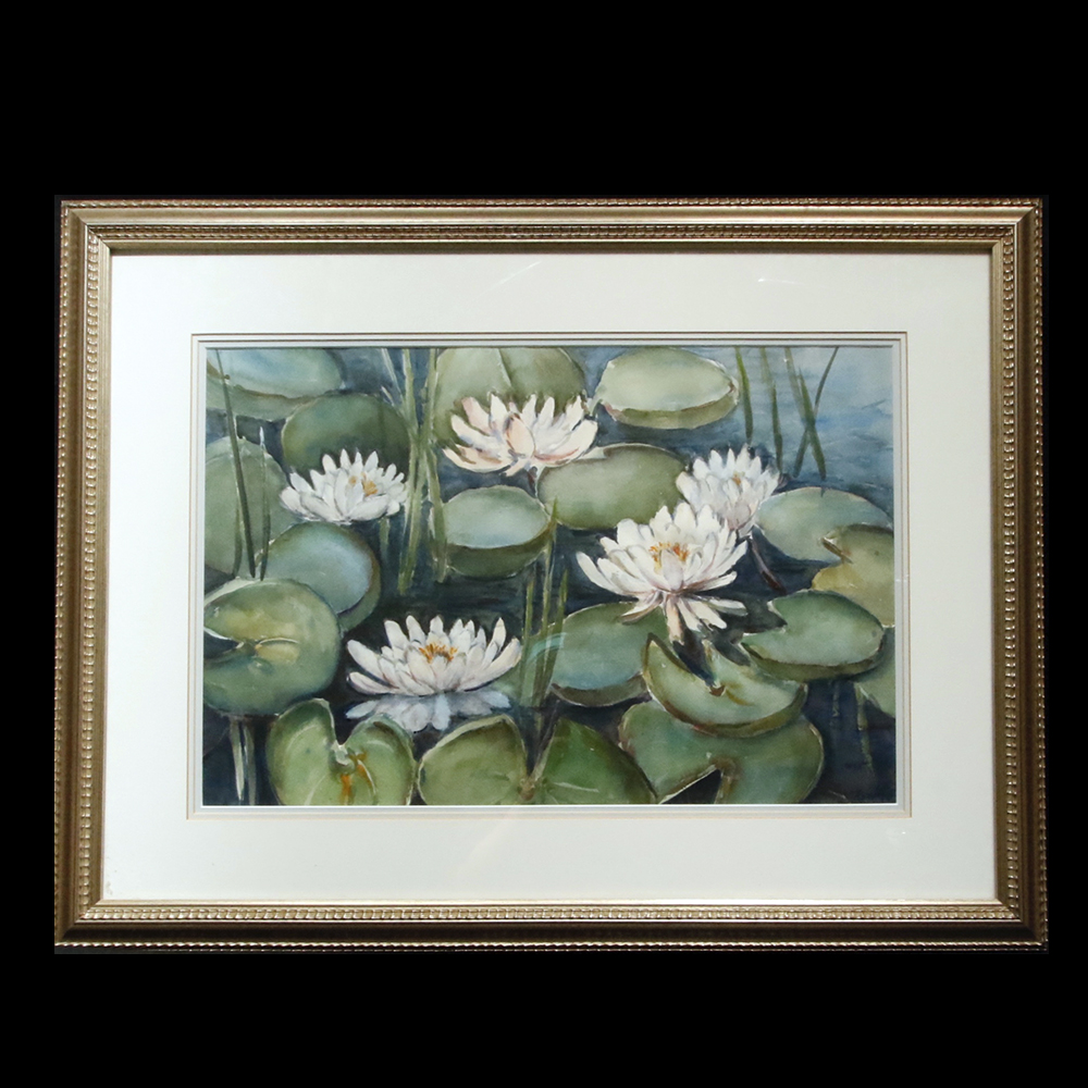 Regina Engel Signed Waterlily Watercolor Painting