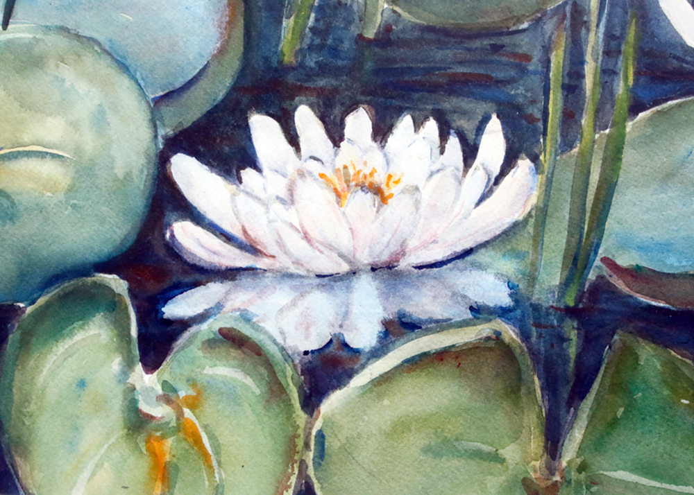 Regina Engel Signed Waterlily Watercolor Painting