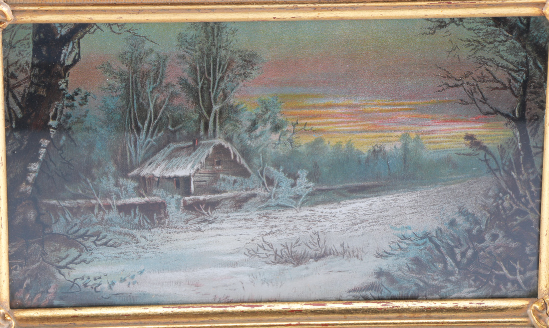 Framed Oil Pastel Winter Landscape