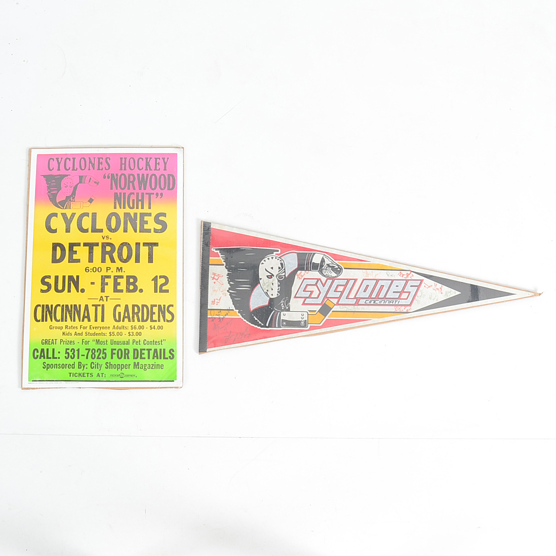 Vintage Cincinnati Cyclones Poster And Signed Pennant
