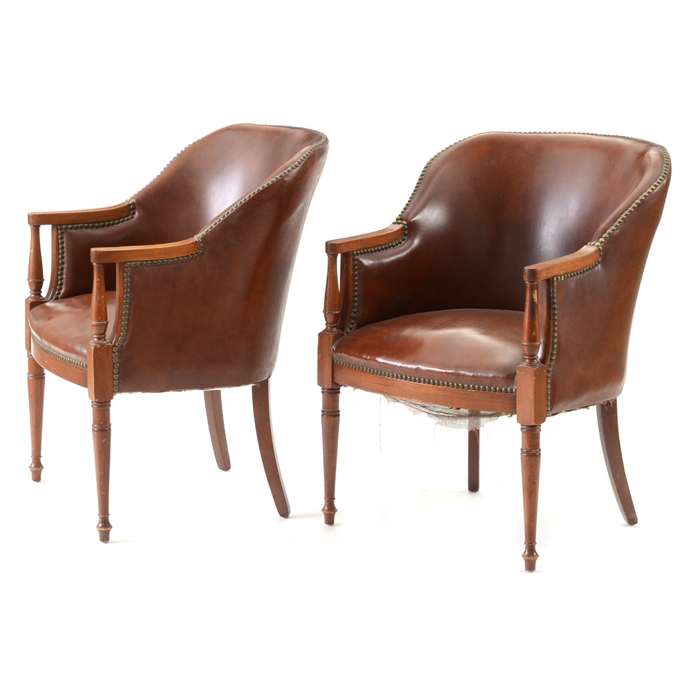 Pair of Sheraton Style Leather Tub Chairs