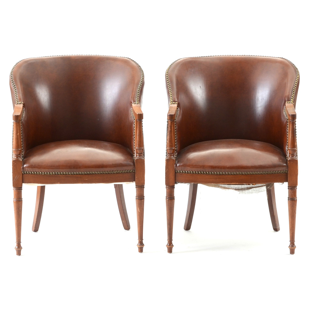Pair of Sheraton Style Leather Tub Chairs