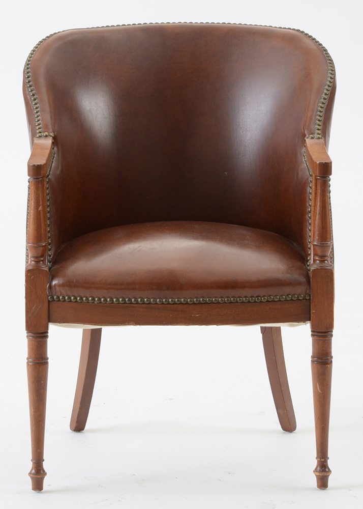 Pair of Sheraton Style Leather Tub Chairs