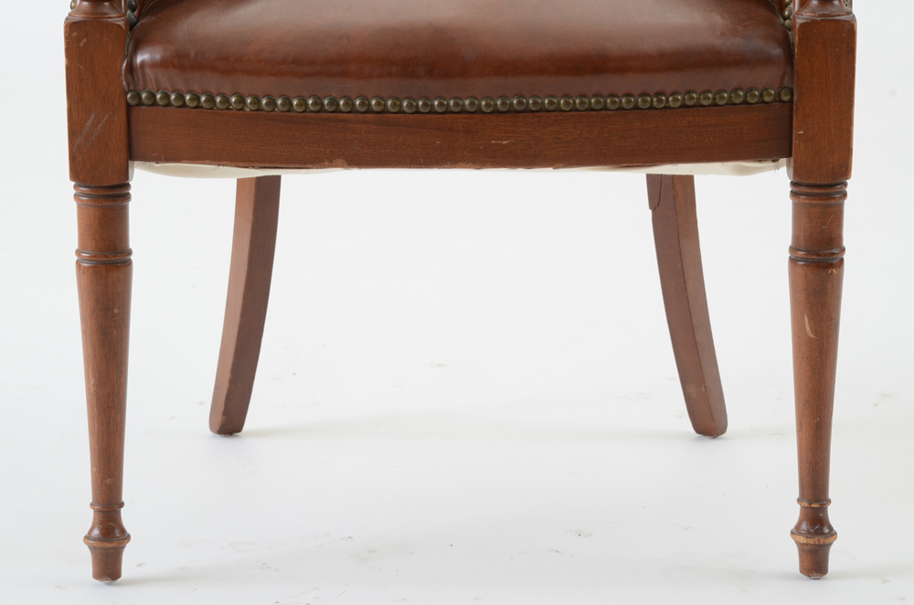 Pair of Sheraton Style Leather Tub Chairs