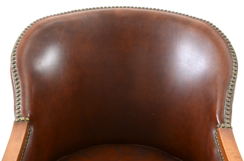 Pair of Sheraton Style Leather Tub Chairs
