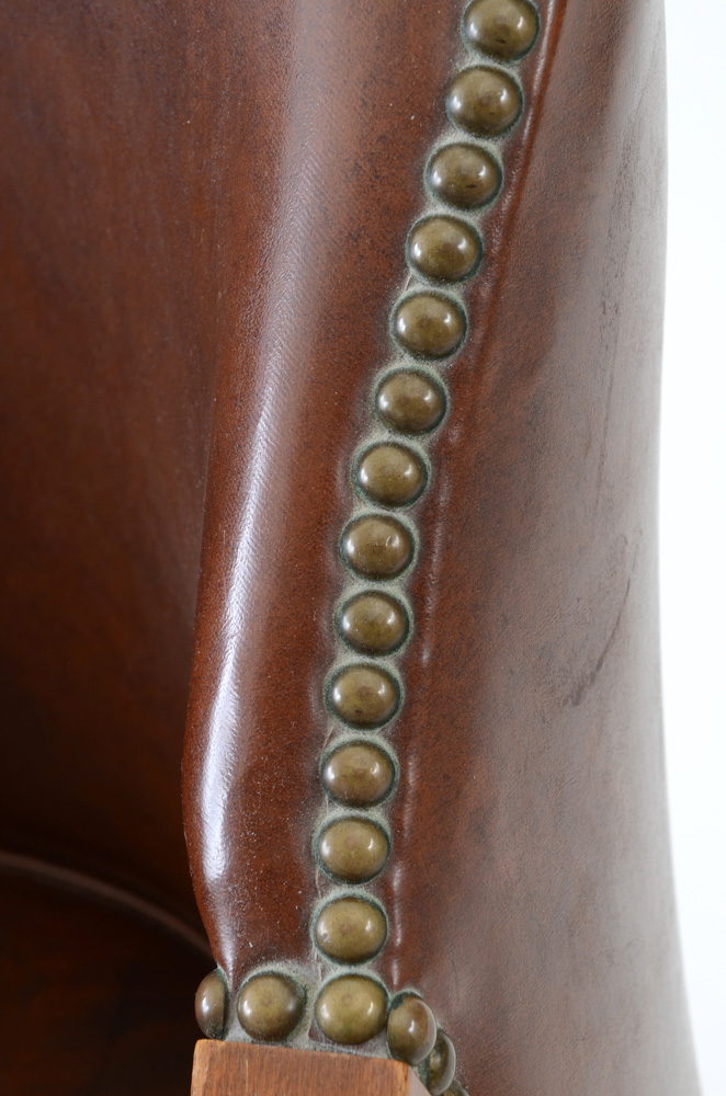 Pair of Sheraton Style Leather Tub Chairs