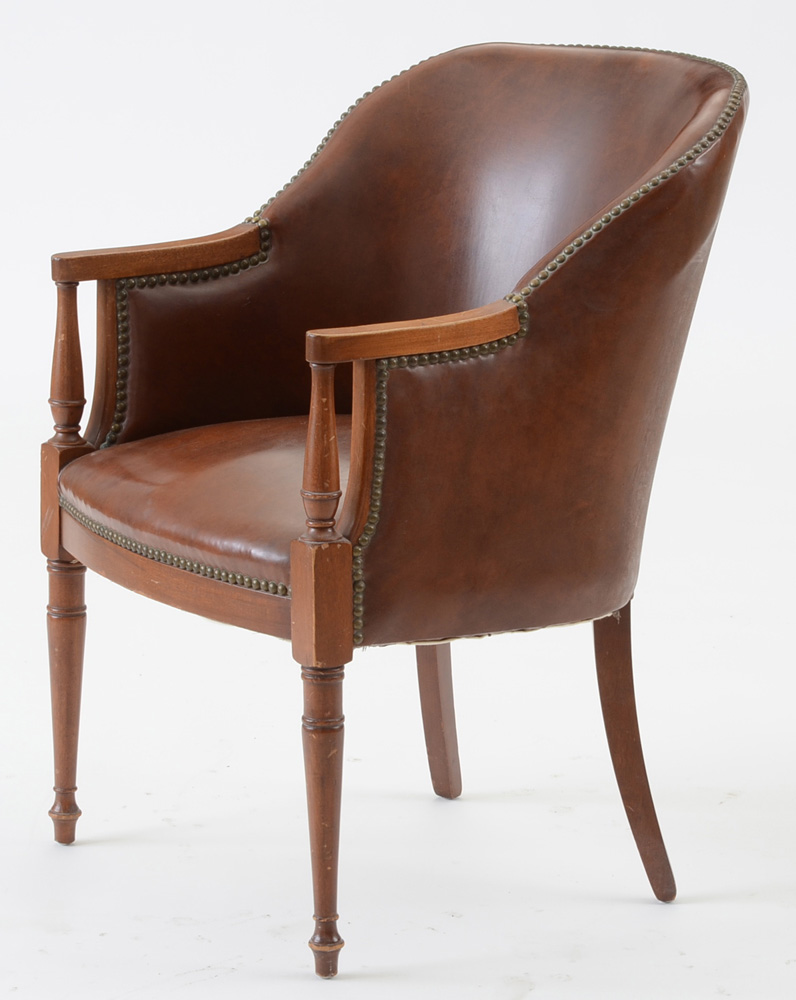 Pair of Sheraton Style Leather Tub Chairs