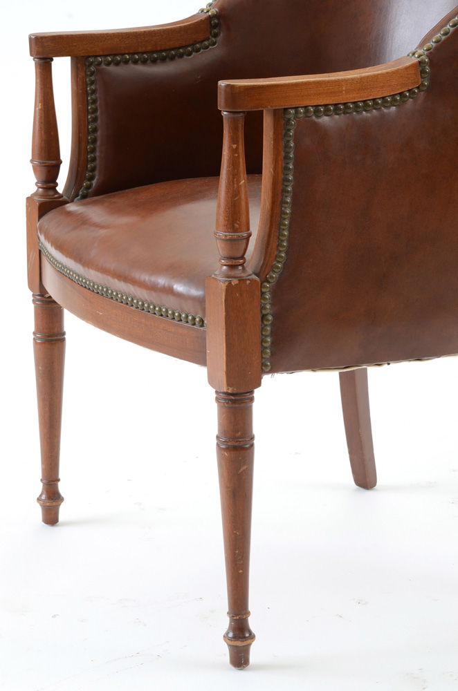 Pair of Sheraton Style Leather Tub Chairs