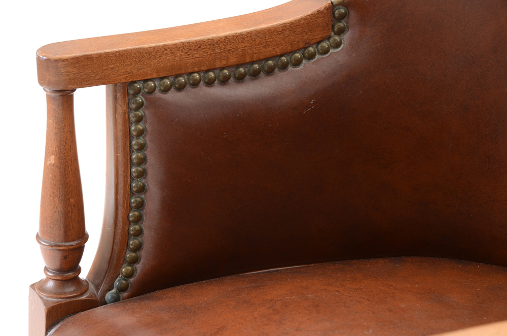 Pair of Sheraton Style Leather Tub Chairs