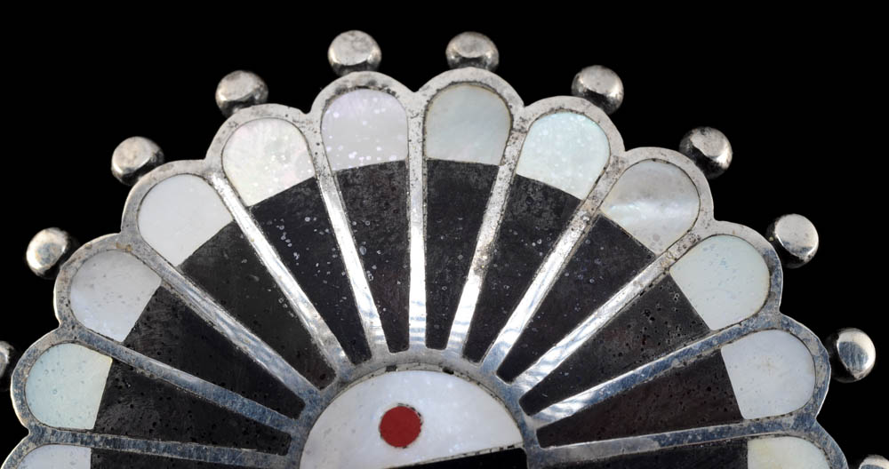 Southwestern Zuni Sterling and Inlaid Sun Face Medallion Pin/Pendant