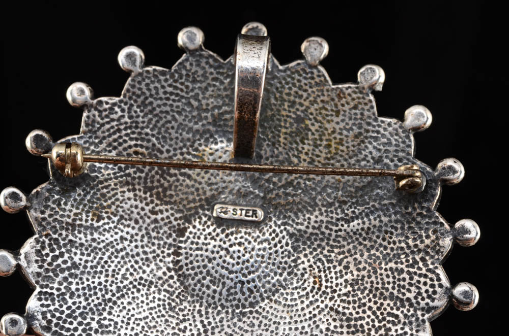 Southwestern Zuni Sterling and Inlaid Sun Face Medallion Pin/Pendant