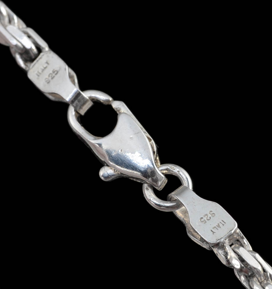 Indonesian Sterling Silver and Mother of Pearl Dangle Pendant with Sterling Chain