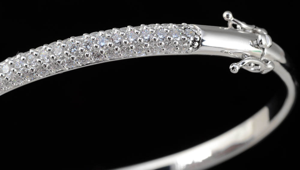 Two Sterling Silver and Cubic Zirconium Hinged Bangles