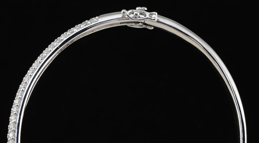 Two Sterling Silver and Cubic Zirconium Hinged Bangles