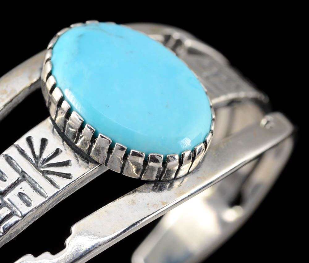 Carolyn Pollack Southwestern Sterling Silver and Turquoise Cuff