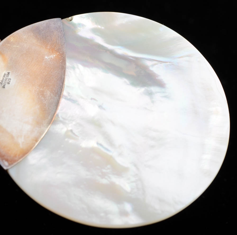 Merav Indonesian Sterling Silver Black Onyx and Mother of Pearl Shell Dangle Pendant Necklace