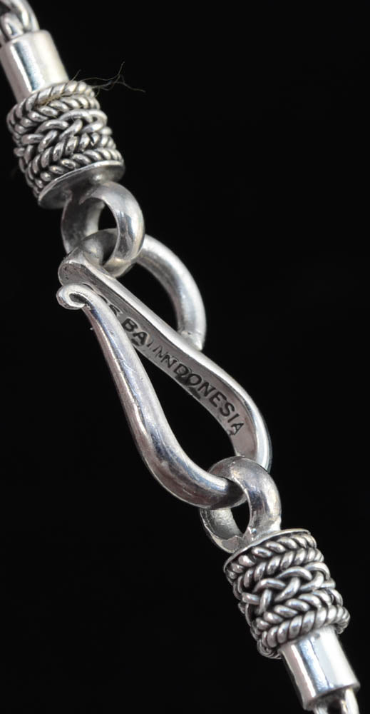 Merav Indonesian Sterling Silver Black Onyx and Mother of Pearl Shell Dangle Pendant Necklace