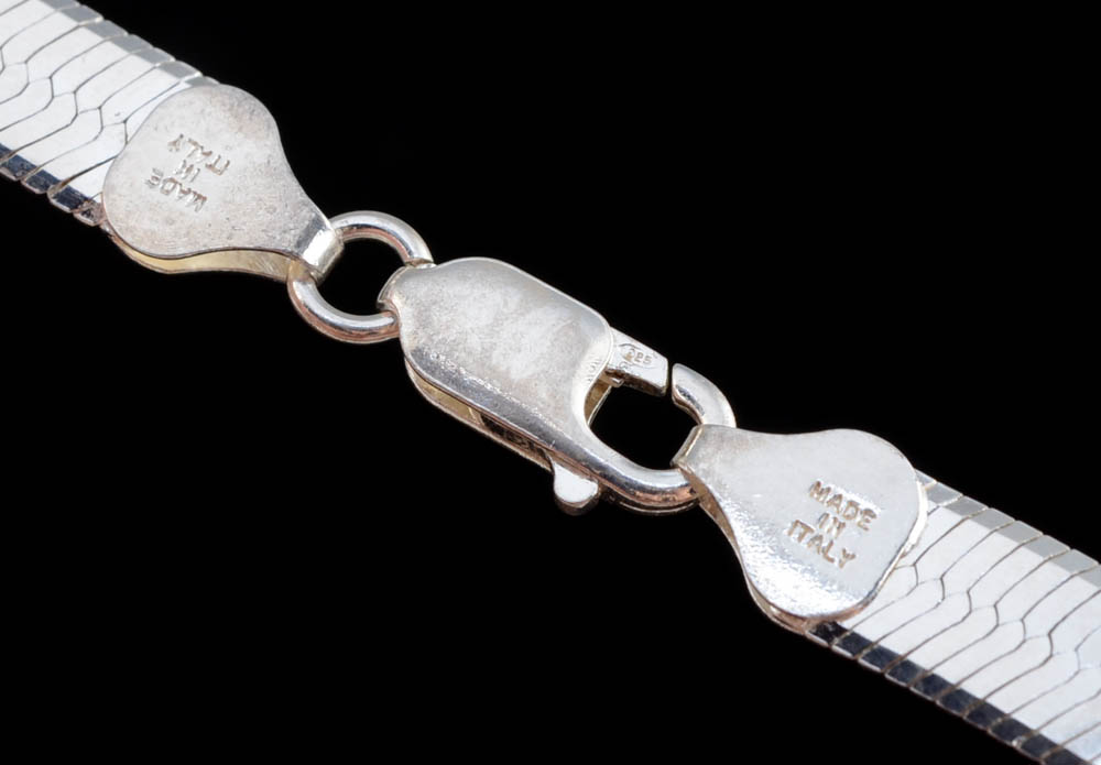 Milor Sterling Silver Reversible Herringbone Chain Necklace