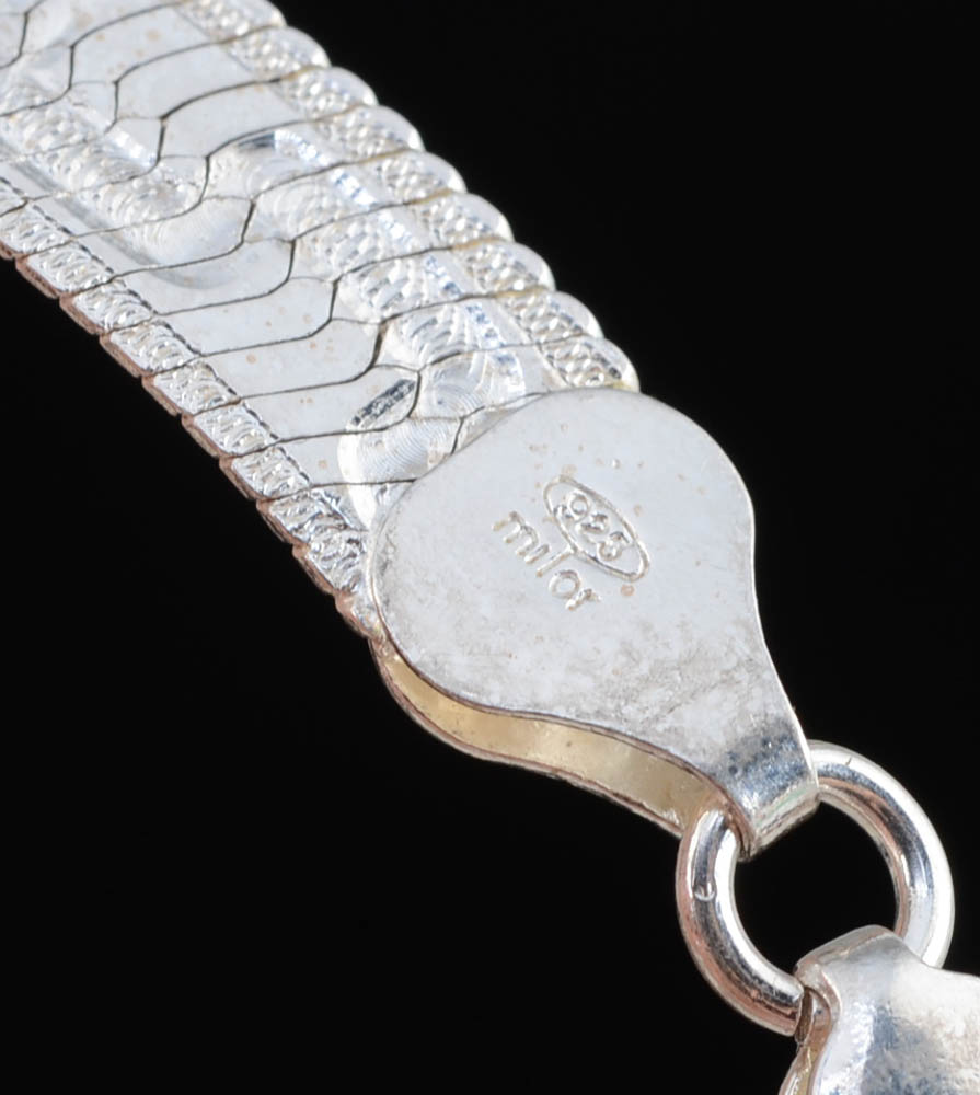 Milor Sterling Silver Reversible Herringbone Chain Necklace