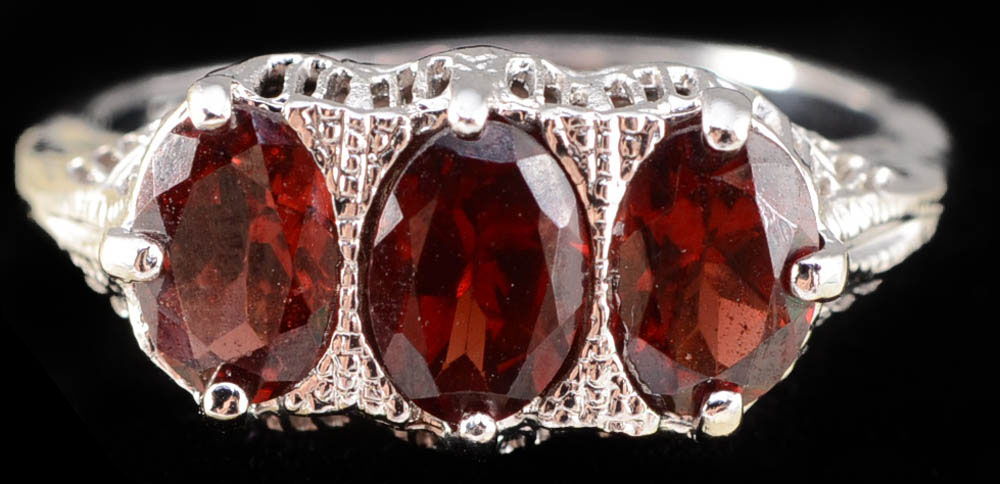 Sterling Silver and Garnet Cross Pendant Necklace and Ring