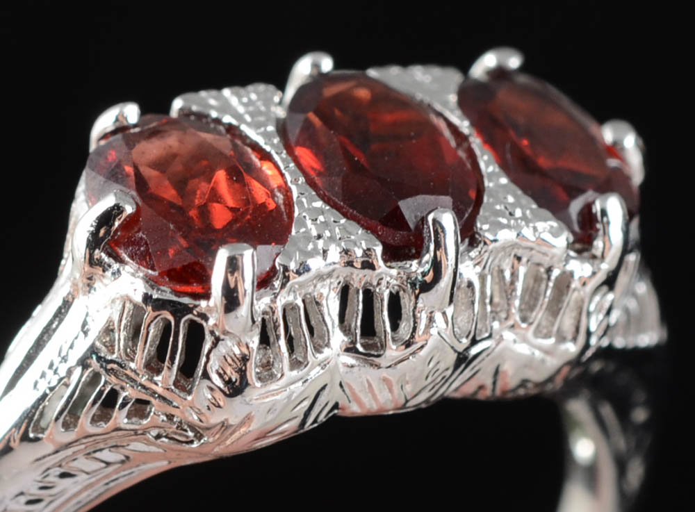 Sterling Silver and Garnet Cross Pendant Necklace and Ring