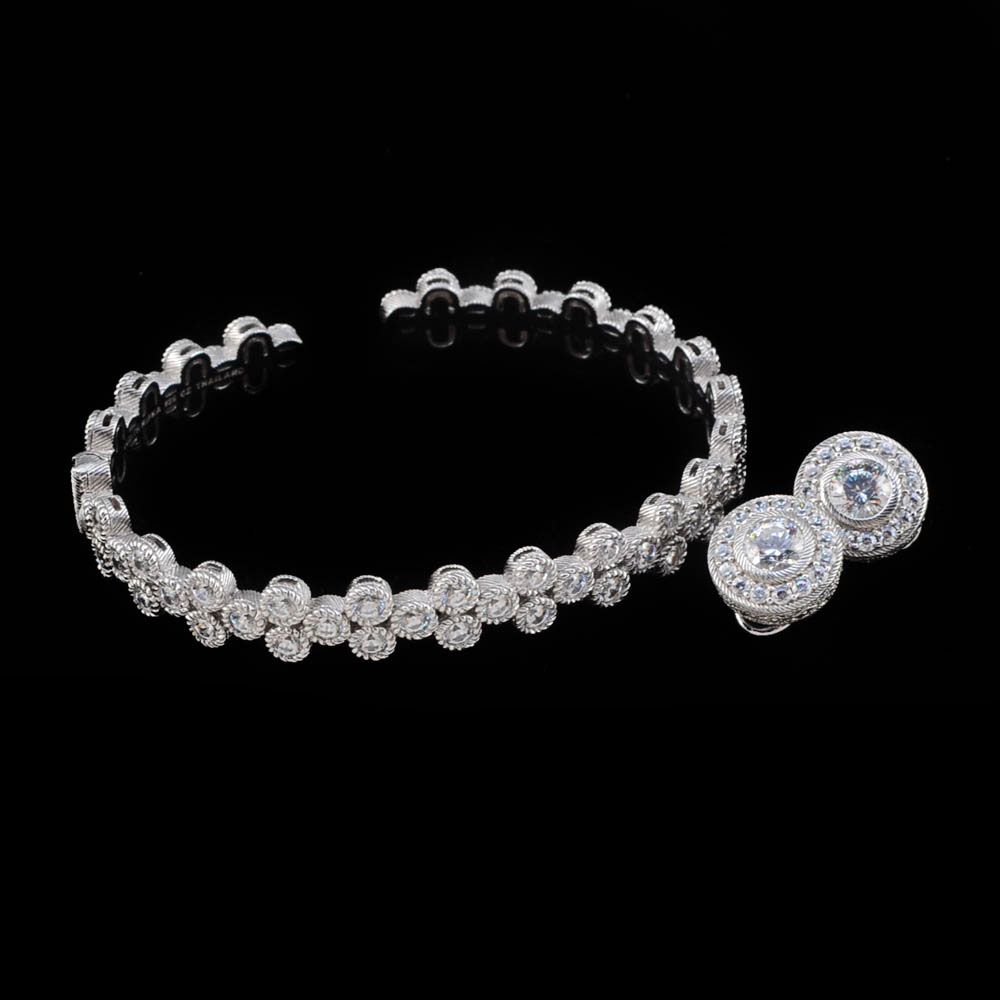 Judith Ripka Sterling Silver and Cubic Zirconium Pierced Earrings and Cuff