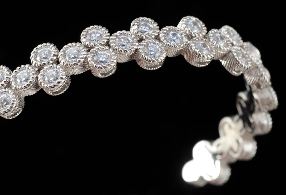 Judith Ripka Sterling Silver and Cubic Zirconium Pierced Earrings and Cuff