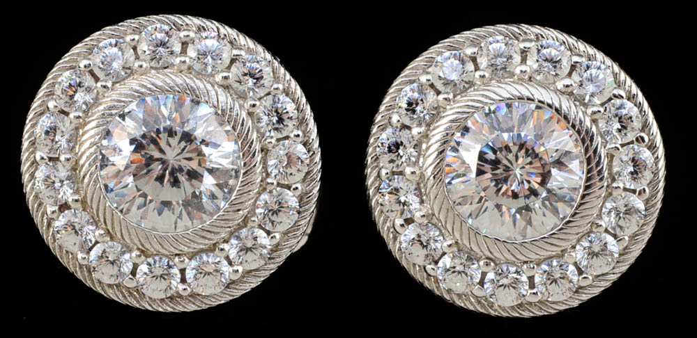 Judith Ripka Sterling Silver and Cubic Zirconium Pierced Earrings and Cuff