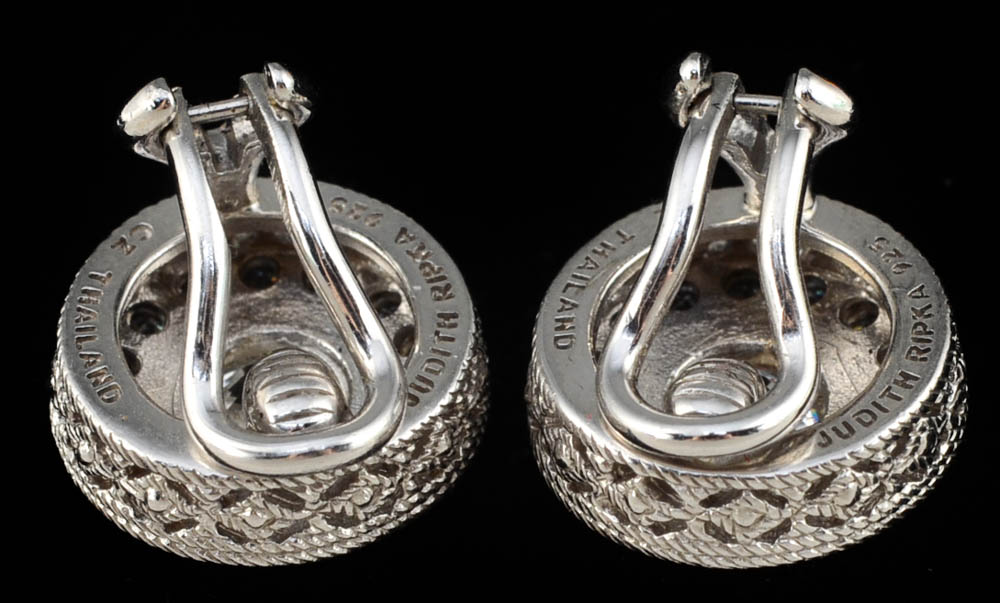 Judith Ripka Sterling Silver and Cubic Zirconium Pierced Earrings and Cuff