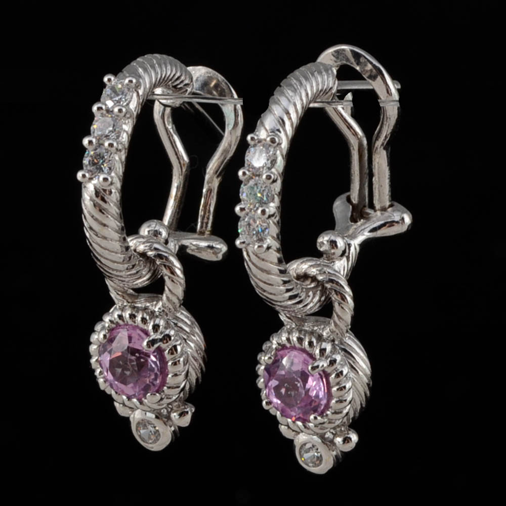 Judith Ripka Sterling Silver and Pink Cubic Zirconium Interchangeable Hoop Earrings