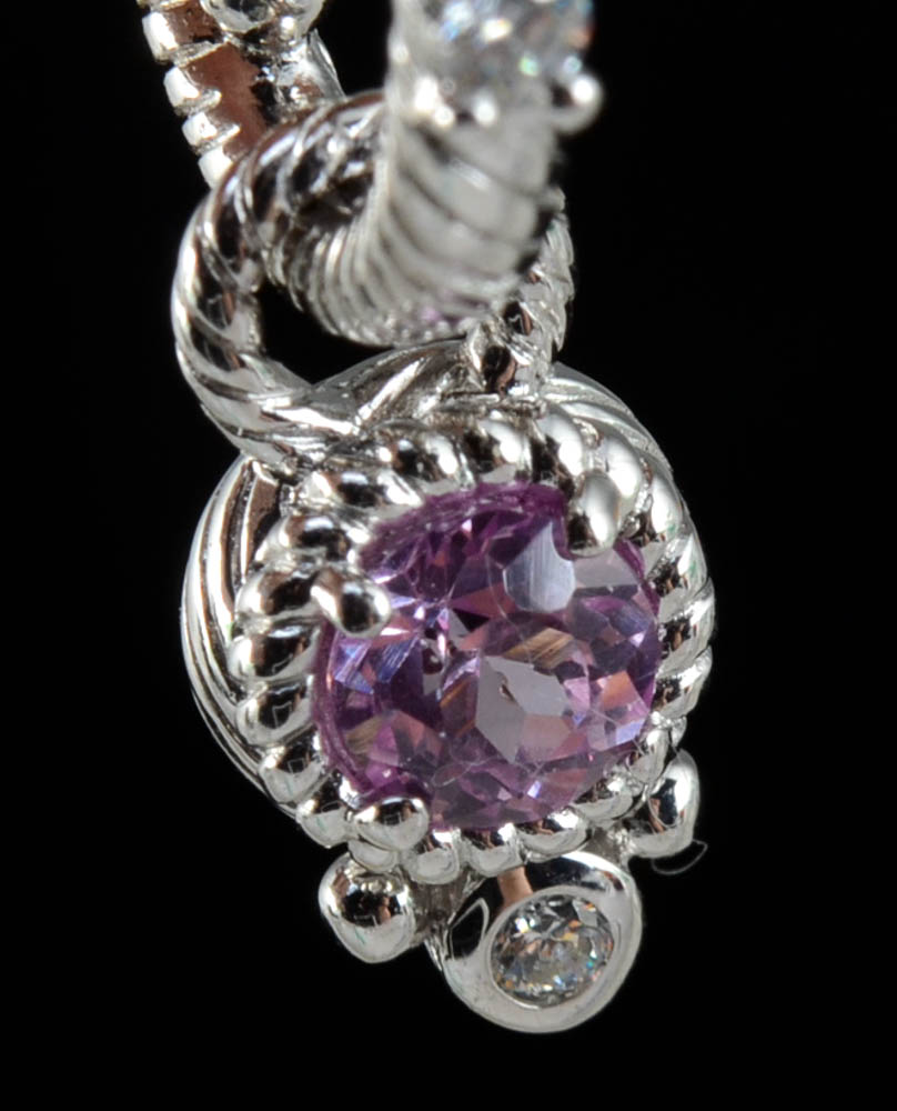 Judith Ripka Sterling Silver and Pink Cubic Zirconium Interchangeable Hoop Earrings