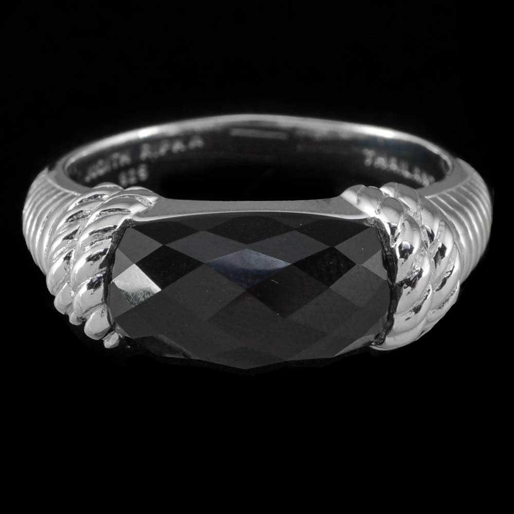 Judith Ripka Designer Sterling Silver and Black Onyx Ring